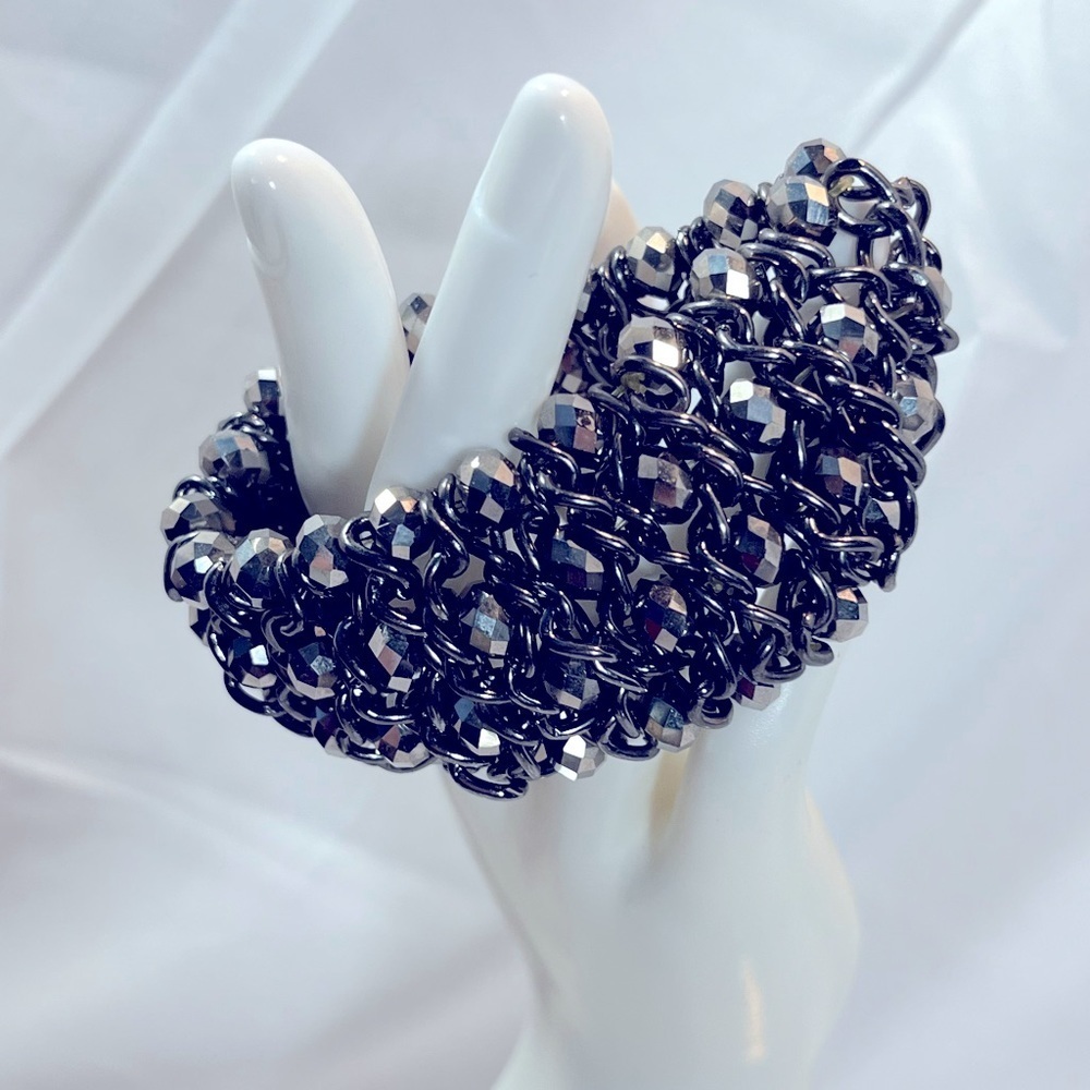 Pewter Colored Chain with Marcasite Beads Interwoven
